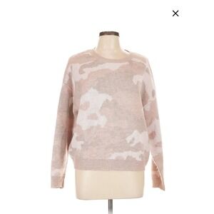 Lucky Brand Womens Sweater L/G Pink Camouflage Crew‎ Neck Pullover Wool Knit